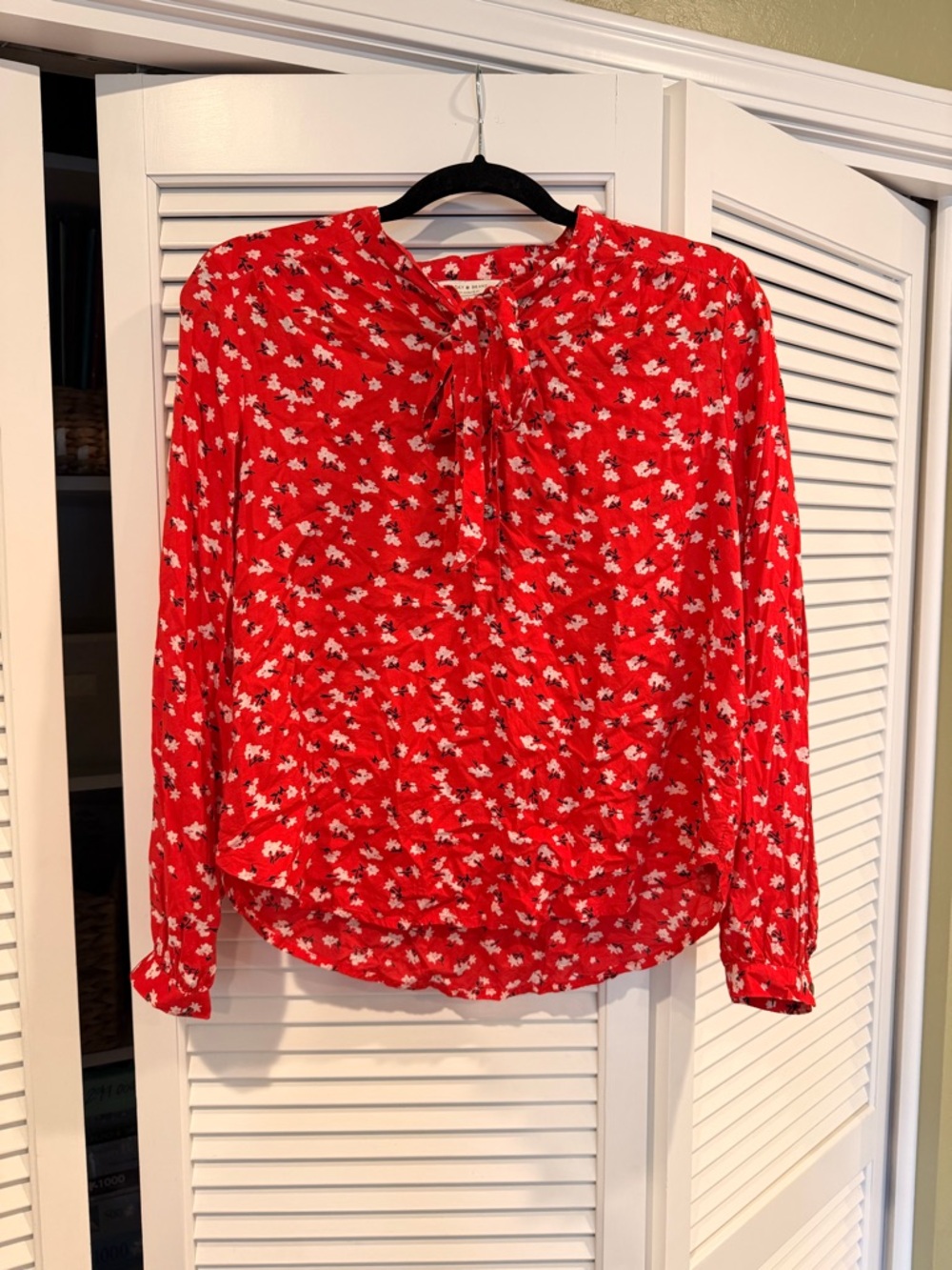 Lucky Brand Red Floral Tie-Neck Blouse